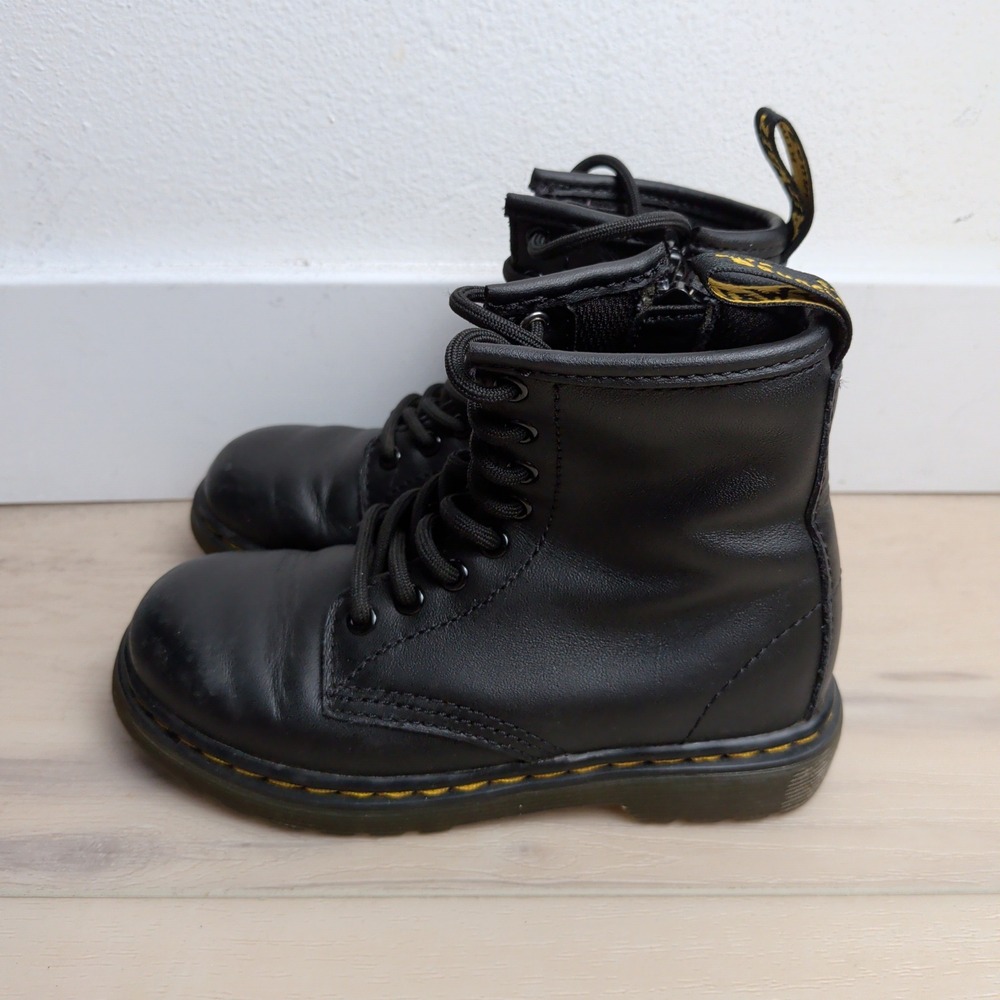 Dr Martens 1460 J Black Leather Lace Up Side Zip Boots Kids Size 11 US 10 UK